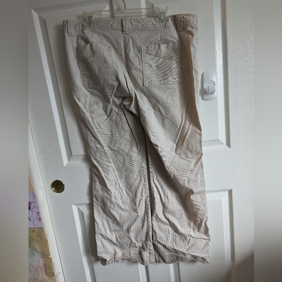 Women's Cream Low Rise 16 Straight Leg Mini Corduroy Pants Pockets Beige Wide - Picture 5 of 12